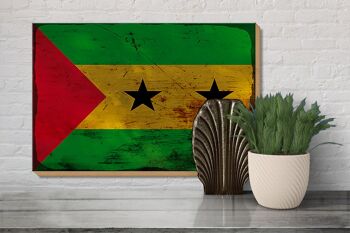 Panneau en bois drapeau São Tomé et Príncipe 30x20cm drapeau rouille 3