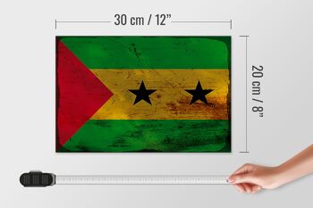 Panneau en bois drapeau São Tomé et Príncipe 30x20cm drapeau rouille 4