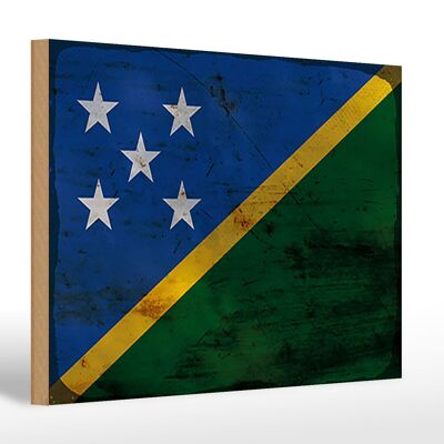 Cartello in legno bandiera Isole Salomone 30x20 cm Isole Salomone ruggine