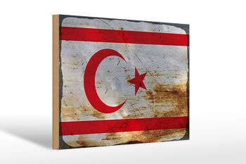 Panneau en bois drapeau Chypre du Nord 30x20cm drapeau rouille 1