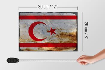 Panneau en bois drapeau Chypre du Nord 30x20cm drapeau rouille 4