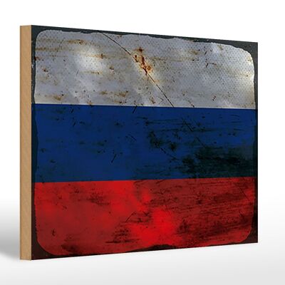 Letrero de madera bandera Rusia 30x20cm Bandera de Rusia óxido
