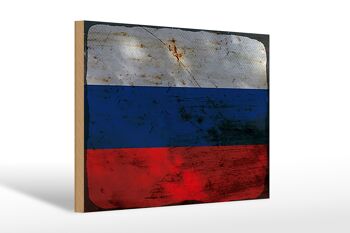 Panneau en bois drapeau Russie 30x20cm Drapeau de la Russie rouille 1