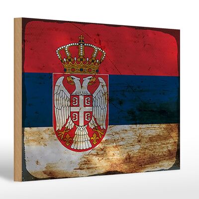 Cartello in legno bandiera Serbia 30x20 cm Bandiera della Serbia ruggine