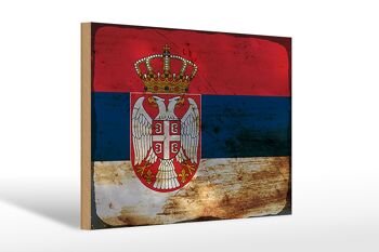 Panneau en bois drapeau Serbie 30x20cm Drapeau de la Serbie rouille 1