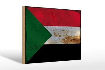 Panneau en bois drapeau Soudan 30x20cm Drapeau du Soudan rouille 1