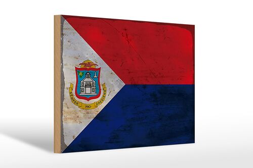 Holzschild Flagge Sint Maarten 30x20cm Sint Maarten Rost