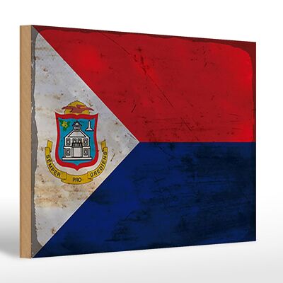 Letrero de madera bandera Sint Maarten 30x20cm Sint Maarten óxido