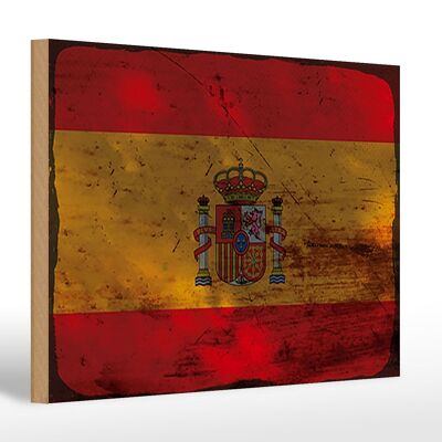 Letrero de madera Bandera España 30x20cm Bandera de España óxido