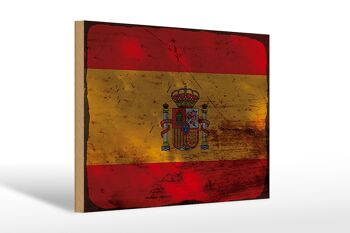 Panneau en bois drapeau Espagne 30x20cm Drapeau de l'Espagne rouille 1