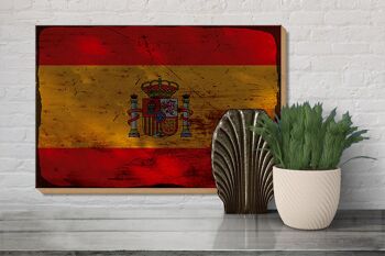 Panneau en bois drapeau Espagne 30x20cm Drapeau de l'Espagne rouille 3