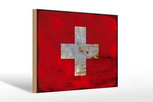 Holzschild Flagge Schweiz 30x20cm Flag Switzerland Rost