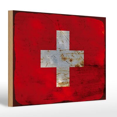 Letrero de madera bandera Suiza 30x20cm Bandera Suiza óxido