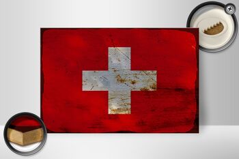 Panneau en bois drapeau Suisse 30x20cm Drapeau Suisse rouille 2
