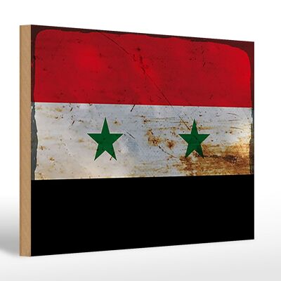 Letrero de madera bandera Siria 30x20cm Bandera de Siria óxido