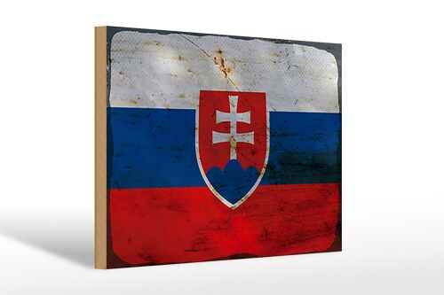 Holzschild Flagge Slowakei 30x20cm Flag of Slovakia Rost