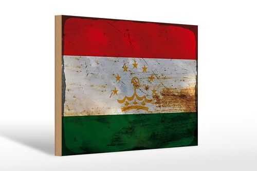 Holzschild Flagge Tadschikistan 30x20cm Tajikistan Rost