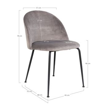 Geneve Dining Chair - Chaise en velours gris w. pattes noires HN1213 6