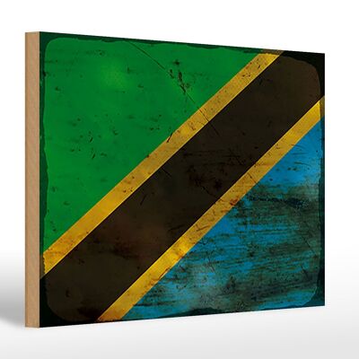 Wooden sign Flag Tanzania 30x20cm Flag of Tanzania Rust