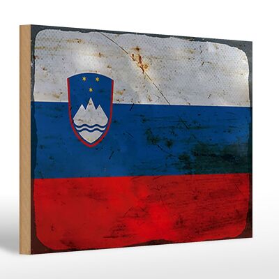 Cartello in legno bandiera Slovenia 30x20cm Bandiera Slovenia ruggine