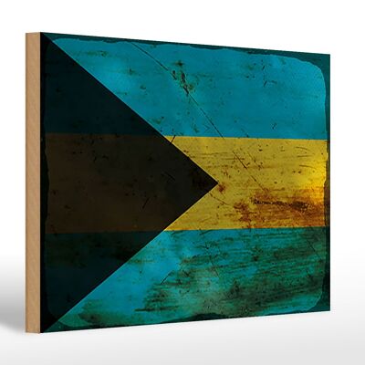 Letrero de madera bandera Bahama 30x20cm Bandera de Bahamas óxido