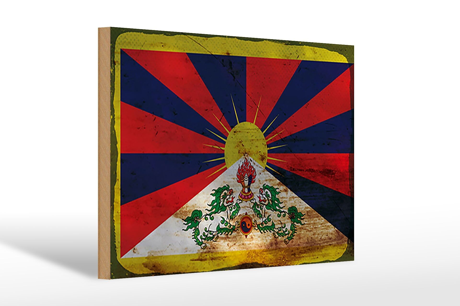 Cartello in legno bandiera Tibet 30x20cm Bandiera del Tibet ruggine