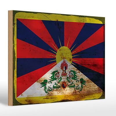 Cartello in legno bandiera Tibet 30x20cm Bandiera del Tibet ruggine