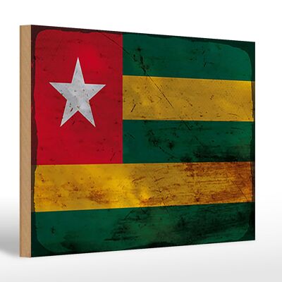 Letrero de madera bandera Togo 30x20cm Bandera de Togo óxido