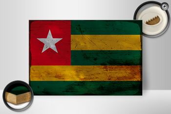 Panneau en bois drapeau Togo 30x20cm Drapeau du Togo rouille 2