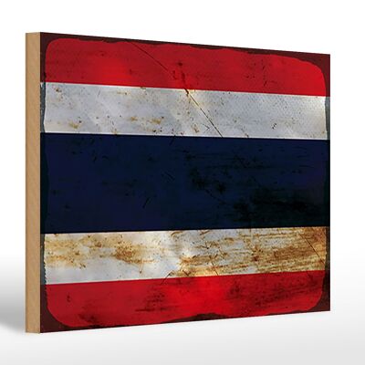 Cartello in legno bandiera Thailandia 30x20 cm Bandiera della Thailandia ruggine