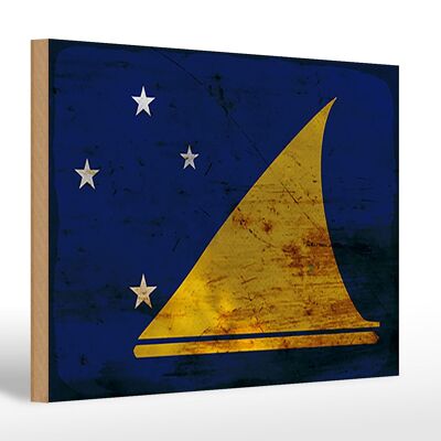 Panneau en bois drapeau Tokelau 30x20cm Drapeau des Tokelau rouille