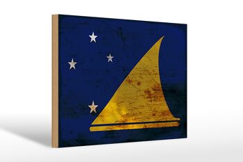 Panneau en bois drapeau Tokelau 30x20cm Drapeau des Tokelau rouille 1