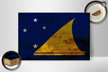 Panneau en bois drapeau Tokelau 30x20cm Drapeau des Tokelau rouille 2