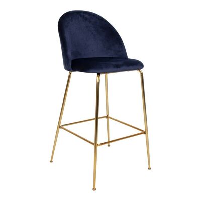 Silla de bar Lausanne - Silla de bar azul en terciopelo w. patas en aspecto latón HN1205