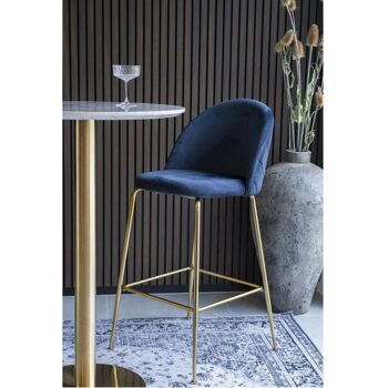 Chaise de bar Lausanne - Chaise de bar bleu en velours w. pieds en aspect laiton HN1205 7