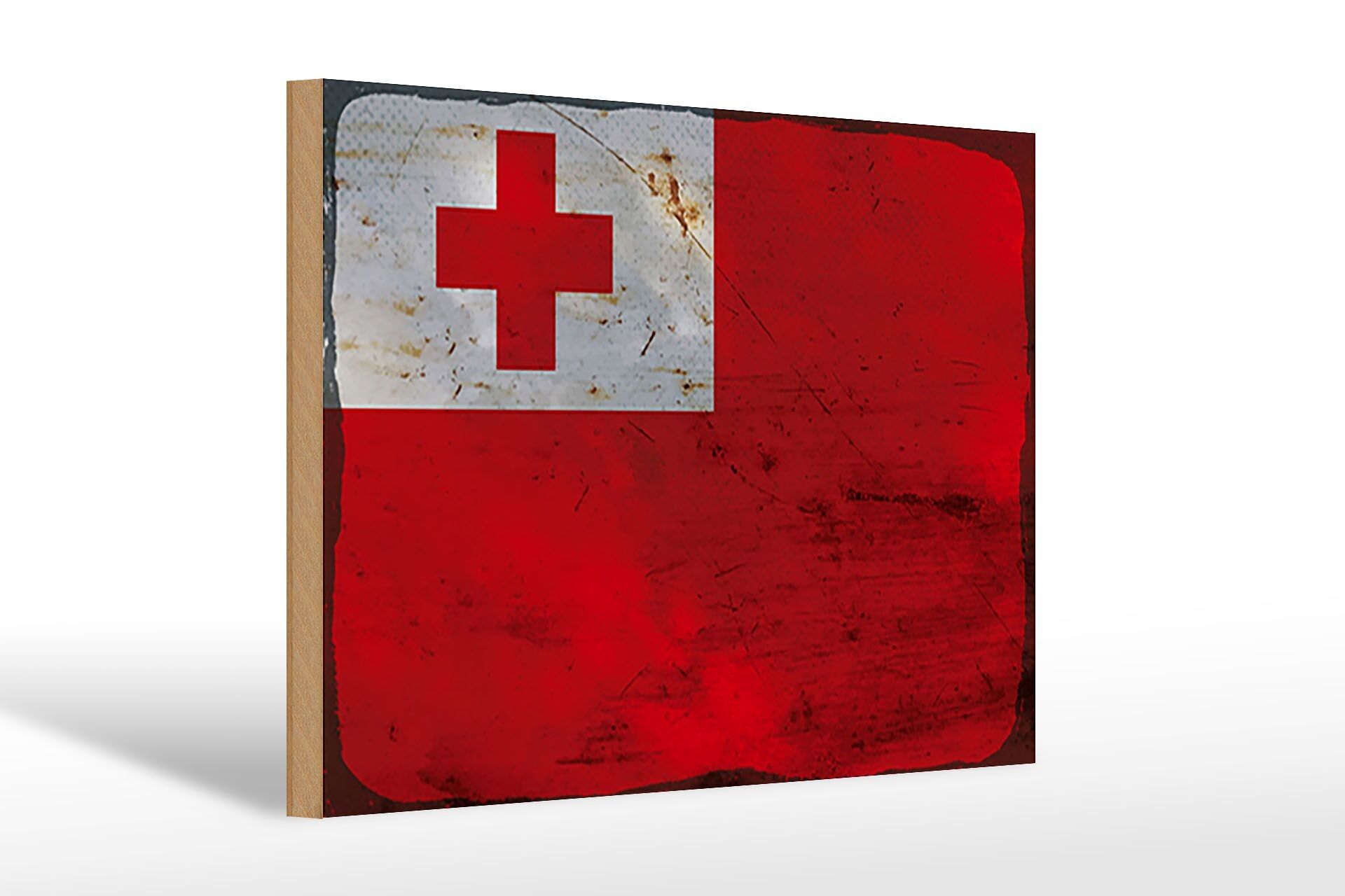 Cartello in legno bandiera Tonga 30x20 cm Bandiera di Tonga ruggine