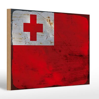 Holzschild Flagge Tonga 30x20cm Flag of Tonga Rost