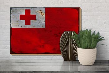 Panneau en bois drapeau Tonga 30x20cm Drapeau des Tonga rouille 3