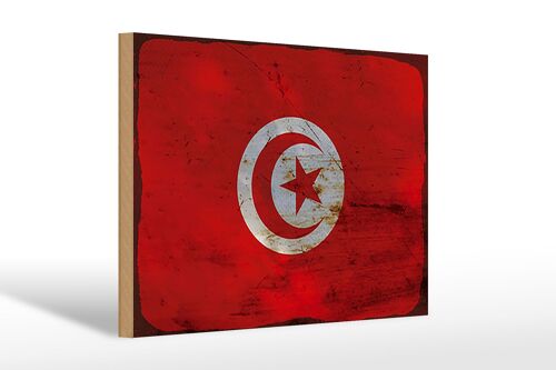 Holzschild Flagge Tunesien 30x20cm Flag of Tunisia Rost
