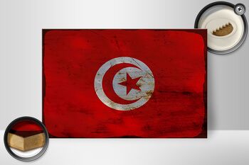 Panneau en bois drapeau Tunisie 30x20cm Drapeau de la Tunisie rouille 2