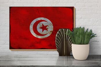 Panneau en bois drapeau Tunisie 30x20cm Drapeau de la Tunisie rouille 3