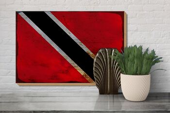 Panneau en bois drapeau Trinité-et-Tobago 30x20cm drapeau rouille 3