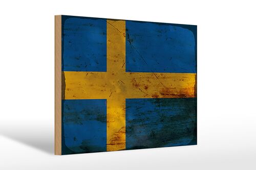 Holzschild Flagge Schweden 30x20cm Flag of Sweden Rost