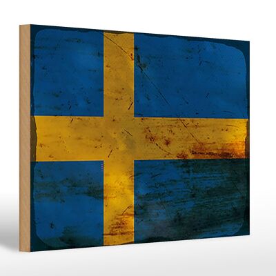 Panneau en bois drapeau Suède 30x20cm Drapeau de la Suède rouille