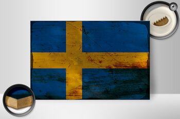 Panneau en bois drapeau Suède 30x20cm Drapeau de la Suède rouille 2