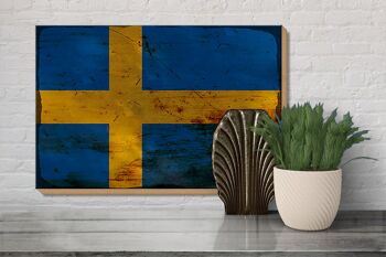 Panneau en bois drapeau Suède 30x20cm Drapeau de la Suède rouille 3