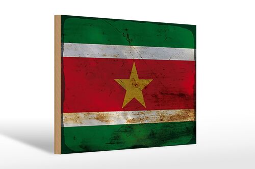 Holzschild Flagge Suriname 30x20cm Flag of Suriname Rost