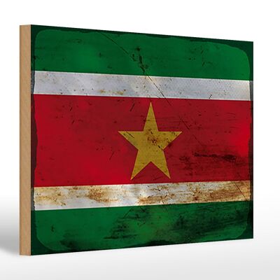 Holzschild Flagge Suriname 30x20cm Flag of Suriname Rost