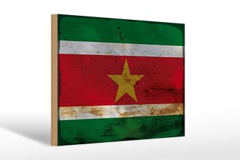 Panneau en bois drapeau Suriname 30x20cm Drapeau du Suriname rouille 1