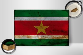 Panneau en bois drapeau Suriname 30x20cm Drapeau du Suriname rouille 2